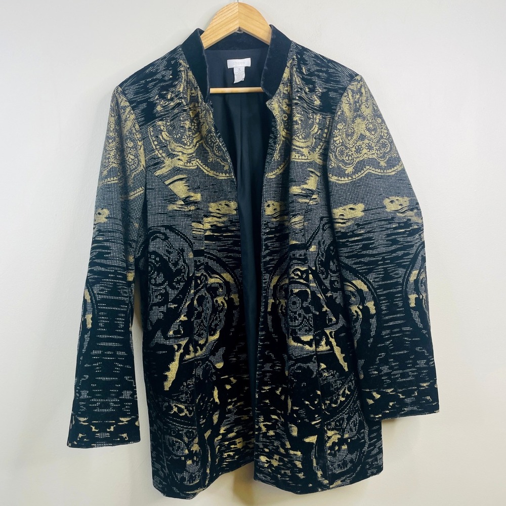 Chico's Art To Wear Velvet Flock Jacket 3 XLarge Statement Wool Blend Elevated